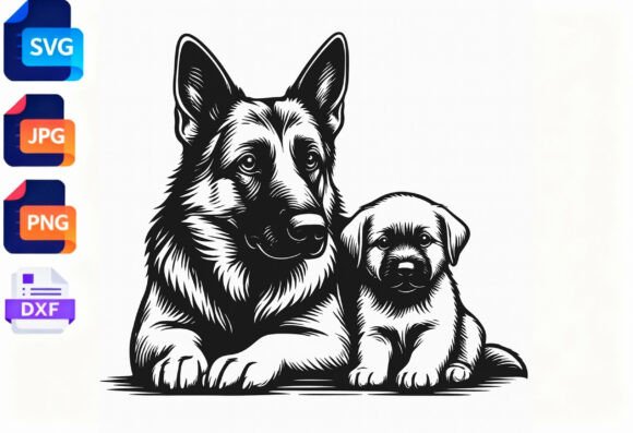 German Shepherd Mom and Puppy Dog SVG