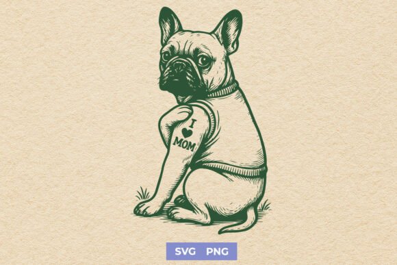 I Love Mom French Bulldog Cute SVG PNG