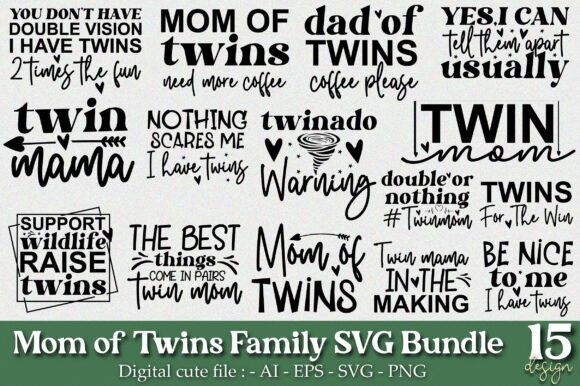 Mom of Twins Family SVG Bundle: Real Embroidery Use