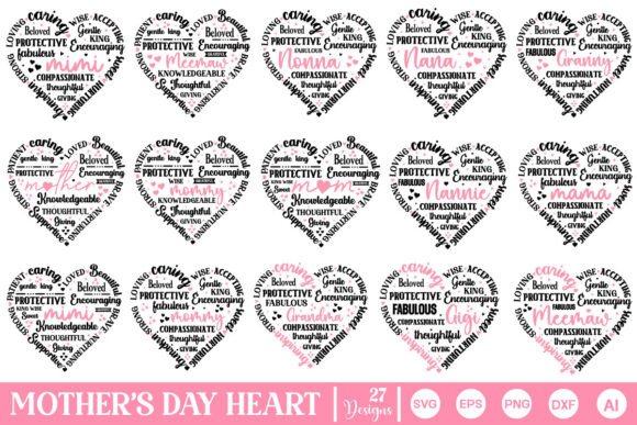 Mother’s Day Heart SVG Bundle, Mom Heart