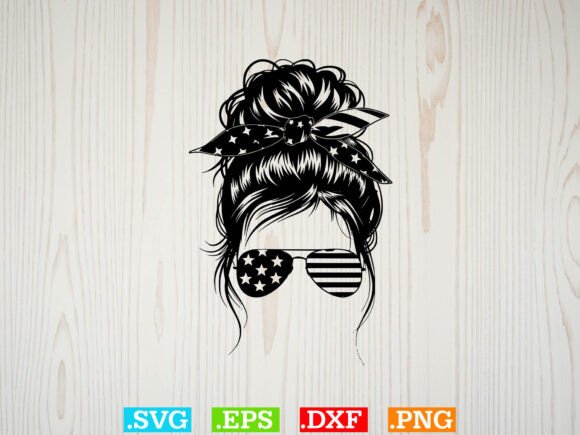USA Flag Messy Bun Svg, Messy Bun Mom Png
